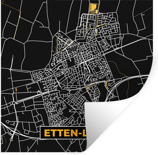 Stickers muraux - Film autocollant - Etten Leur - Plan de la ville - Carte - Plan - Black and Gold et Or - 100x100 cm - Film adhésif - Stickers muraux Chambre d'enfant - Papier peint autocollant XXL - Papier peint autocollant - Film autocollant