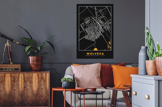 Stickers muraux - Wolvega - Black and Gold et Or - Plan de la ville - Carte - Carte - 60x90 cm - Feuille adhésive