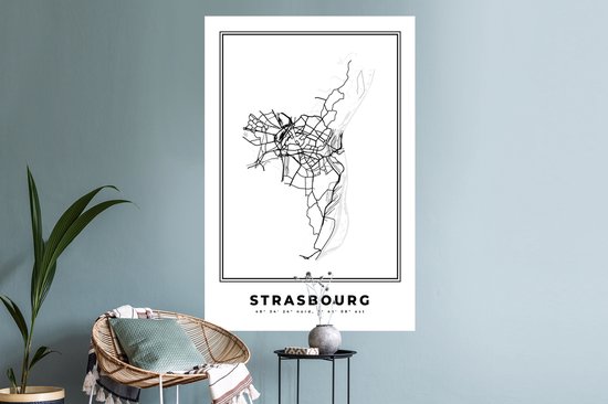 Stickers muraux - France - Plan de ville - Strasbourg - Zwart Wit - Carte - Carte - 80x120 cm - Film adhésif