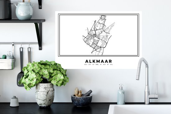 Stickers muraux - Pays Nederland - Alkmaar - Plan de la ville - Carte - Zwart Wit - Carte - 60x40 cm - Feuille adhésive