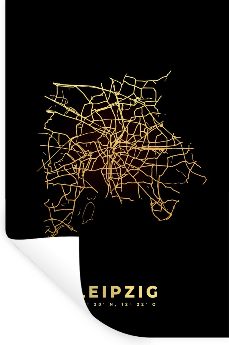 Muurstickers - Sticker Folie - Leipzig - Kaart - Plattegrond - Goud - Stadskaart - 60x90 c