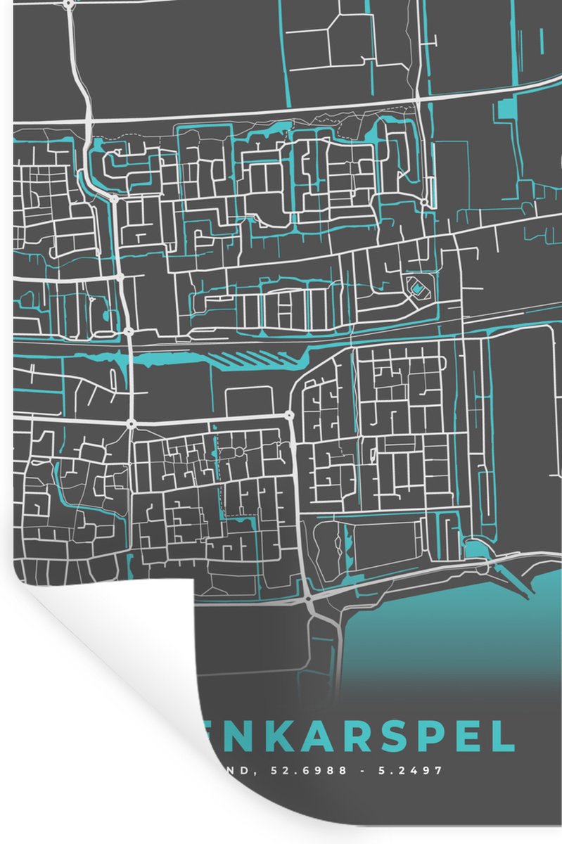 Muurstickers - Sticker Folie - Bovenkarspel - Blauw - Kaart - Stadskaart - Plattegrond - 2