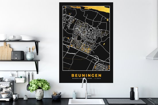 Stickers muraux - Beuningen - Black and Gold et Or - Carte - Plan d'étage - Plan de la ville - 80x120 cm - Feuille adhésive
