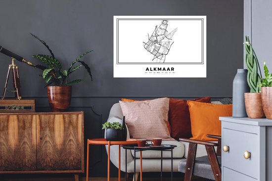 Stickers muraux - Pays Nederland - Alkmaar - Plan de la ville - Carte - Zwart Wit - Carte - 90x60 cm - Feuille adhésive