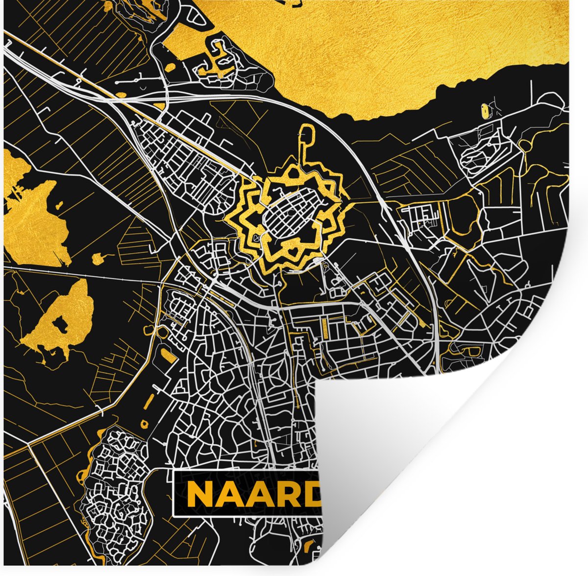 Muurstickers - Sticker Folie - Kaart - Naarden - Plattegrond - Stadskaart - Goud - 120x120