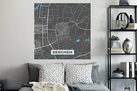 Stickers muraux - Berghem - Blauw - Carte - Carte - Plan de la ville - 120x120 cm - Feuille adhésive XXL