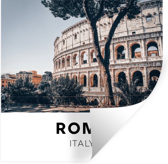 Een poster met een afbeelding van het Colosseum in Rome, Italië, met tekst 'ROME ITALY' onderaan.