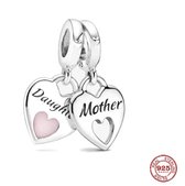 Zilveren Bedel moederdag - moeder dochter bedel  - Sterling zilver 925 - Moederdag Cadeau Tip - Past op je Pandora armband - Estacks