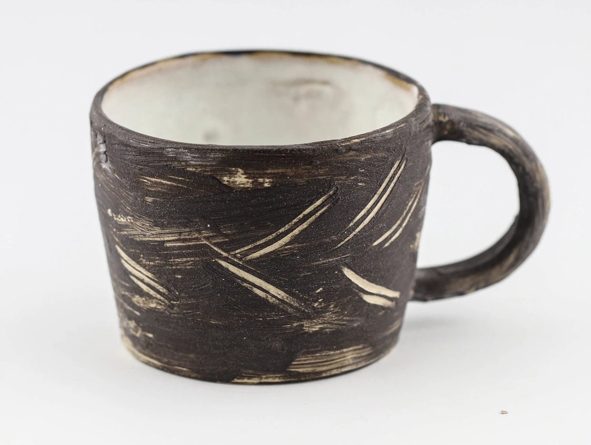 Dobro Pottery - Handgemaakte Rustiek Mok - 400ml - Zwart en Wit - Grote Mok - Koffiemok - Koffiebeker - Theekopje - Koffiekopje