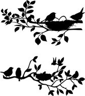 Raamsticker Vogels op takken met vogelnestjes - Decortieve Muursticker - Dieren - Veranda - Overkaping