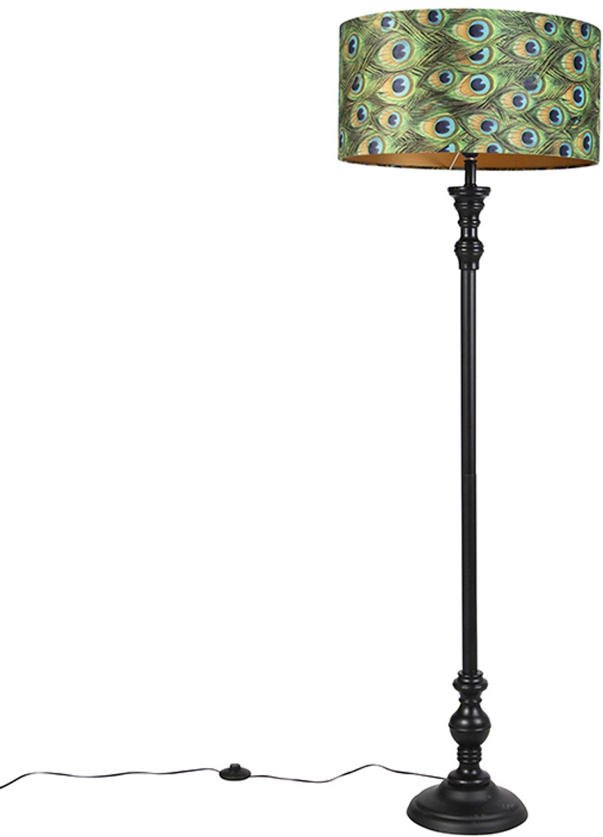 QAZQA classico - Klassieke Vloerlamp | Staande Lamp met kap - 1 lichts - H 1565 mm - Zwart Goud - Woonkamer | Slaapkamer | Keuken