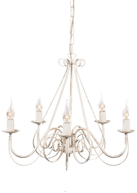 QAZQA giuseppe hl - Landelijke Italiaanse kroonluchter - 5 lichts - Ø 600 mm - Wit - Woonkamer