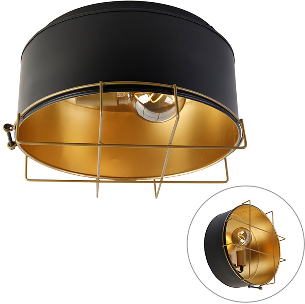 QAZQA Industriële plafondlamp zwart met goud 35 cm - Barril