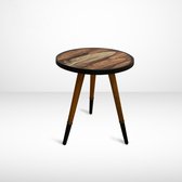 Bijzettafel - Rond - Hoogte 50 cm x Ø45 cm - Bruin - Zwart - Hout Dessin - Massief Beukenhouten poten - Moderne Bijzettafel - Kleine Salontafel