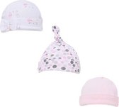 babymutsjes meisjes katoen wit/roze 3 stuks