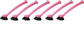6x Afwasborstel, reinigingsborstels, roze servies, rubberen handgreep, kunststof, keukenborstel badkamer ikea