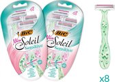 BIC Miss Soleil Sensitive Scheermesjes voor dames - groen en roze - bundel van 2 verpakkingen - 8 scheermesjes
