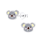 Joy|S - Zilveren koala oorbellen - 9 x 6 mm - grijs