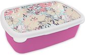 Broodtrommel Roze - Lunchbox - Brooddoos - Vintage - Bloem - Roze - Patronen - 18x12x6 cm - Kinderen - Meisje