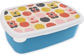 Broodtrommel Blauw - Lunchbox - Brooddoos - Retro - Design - Bloemen - Pastel - 18x12x6 cm - Kinderen - Jongen