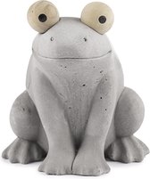Een vrolijke en grappige handgemaakte zittende kikker. Door zijn eenvoud is deze grijze kikker heel sprekend met zijn houten kralen ogen. Door het handwerk kunnen oneffenheden voor