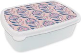 Broodtrommel Wit - Lunchbox - Brooddoos - Retro - Design - Bloemen - 18x12x6 cm - Volwassenen