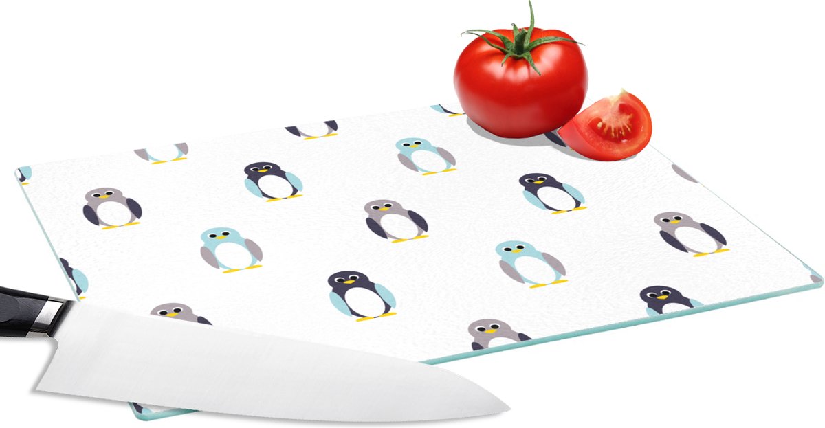 Glazen Snijplank - 28x20 - Design - Dieren - Pinguïn - Snijplanken Glas