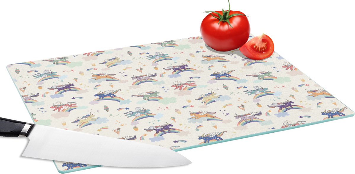 Glazen Snijplank - 39x28 - Unicorn - Regenboog - Patronen - Snijplanken Glas