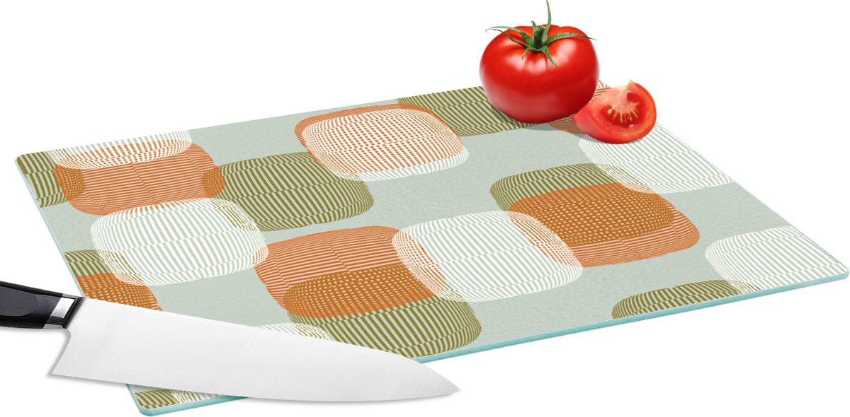 Glazen Snijplank - 39x28 - Retro - Patroon - Pastel - Snijplanken Glas