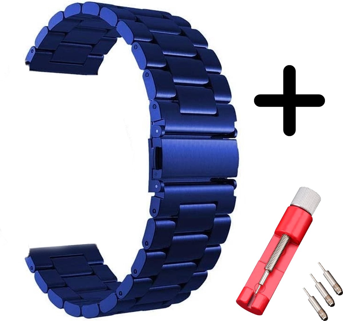 Strap-it bandje staal blauw + toolkit - geschikt voor Huawei Watch GT / GT 2 / GT 3 / GT 3 Pro 46mm / GT 4 46mm / GT 5 & 5 Pro (46mm) / GT 2 Pro / GT Runner / Watch 3 / Watch 3 Pro