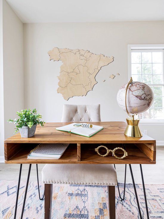 DÉCORATION MURALE EN BOIS - DÉCORATION MURALE - CARTE DE L'ESPAGNE - 60 x 45 cm - BOIS CLAIR - BOIS NATUREL - FIGURINE MURALE ESPANA - BOIS VRAI