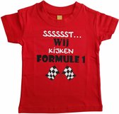Rood baby shirt met "Sssssst... Wij kijken Formule 1" - maat 80 - babyshower, zwanger, cadeautje, kraamcadeau, grappig, geschenk, baby, tekst, bodieke, racen