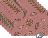 Placemat kinderen - Placemat - Placemats kunststof - Patronen - Bloemen - Bladeren - Girl - Kids - Kinderen - 45x30 cm - 6 stuks - Hittebestendig - Anti-Slip - Onderlegger - Afneembaar