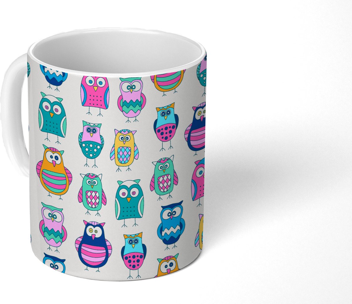 Mok - Koffiemok - Regenboog - Uil - Cartoon - Mokken - 350 ML - Beker - Koffiemokken - Theemok