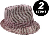 2 stuks - Trilby Popstar hoed pailletten roze met wit
