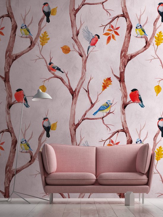 VROLIJKE VOGELS FOTOBEHANG | Herhaalbaar Patroon - 1,59 x 2,80 meter - A.S. Création Metropolitan Stories "The Wall"