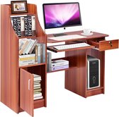 TOPQUALITY computerbureau met boekenplank, houten bureau met opbergvakken en kast, modern werkstationbureau met toetsenbordplank, multifunctionele pc-tafel, werktafel voor studiebu