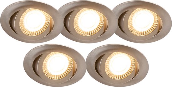 QAZQA mio - Moderne Dimbare LED Inbouwspot met Dimmer - 5 stuks - L 0 mm - Grijs - Woonkamer | Slaapkamer | Keuken