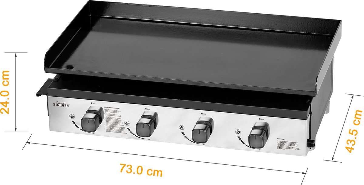 BIGHORN Gas Plancha BBQ met 4 Branders (9,96 kW) – Geëmailleerde Stalen Bakplaat – Compact Tafelmodel – Zwart – foto 6