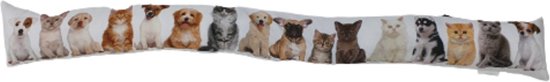 Velvet tochtrol met honden en katjes print - Wit / Multicolor - Polyester - 15 x 85 cm - Windstopper - Tochtstopper