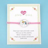 Manks Kids Collections ® Roze Armband, Love armband - vriendinnen armband - cadeau voor een vriendin - Zilverig armband met een Witte Eenhoorn - Armband 30 cm