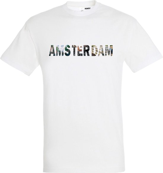 T-shirt AMSTERDAM | Amsterdam skyline | leuke cadeaus voor mannen | Wit | maat XS