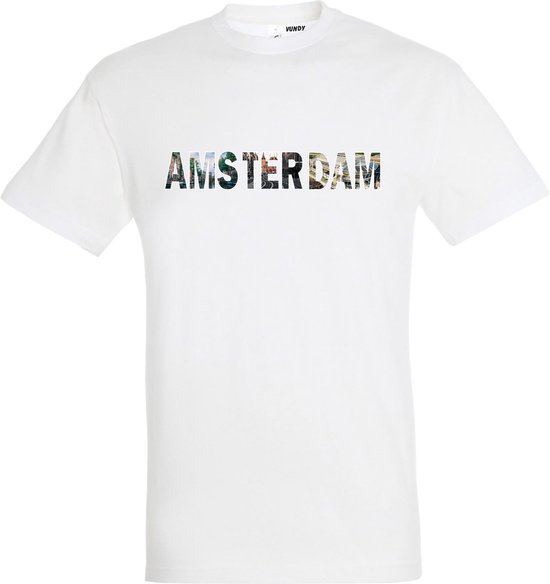 T-shirt AMSTERDAM | Amsterdam skyline | leuke cadeaus voor mannen | Wit | maat M