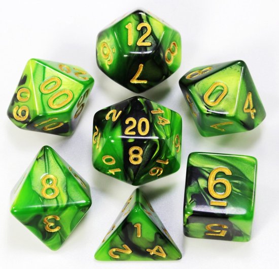 Afbeelding van het spel larpcenter - D&D dice set - DnD dobbelstenen - Groen Zwart - Dungeons and Dragons - dobbelstenen