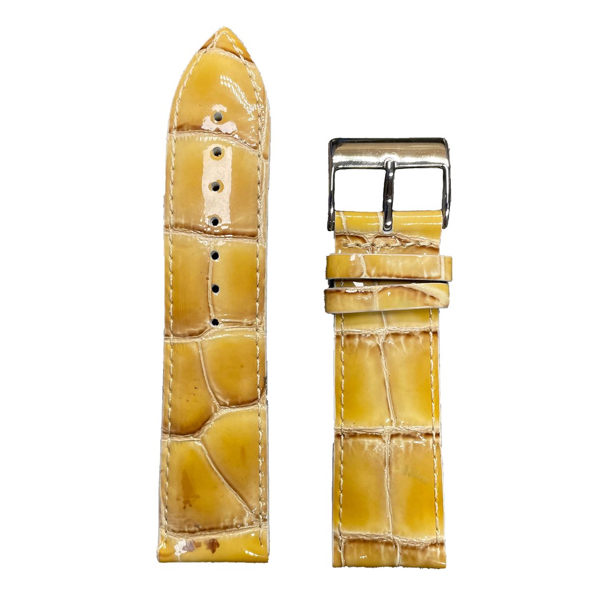 Horlogeband - 24 mm - Beige geel - Echt leer in croco print - Roestvrijstalen gesp
