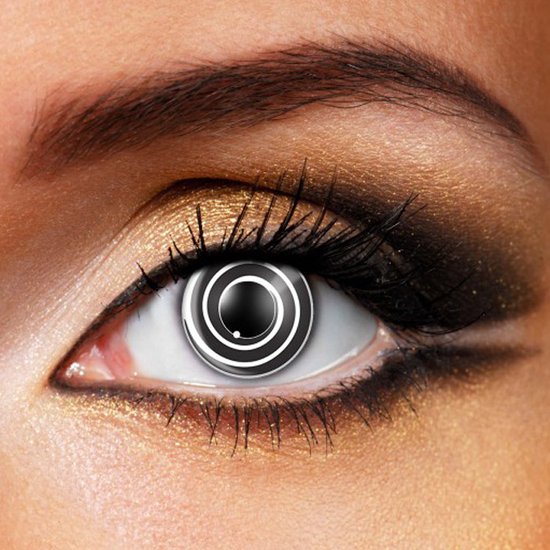 Partylens® kleurlenzen - Spiraal zwart wit - zachte jaarlenzen met lenshouder - partylenzen