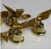 Kerstklokjes met kerstgroenekleurige  strikjes - 12 stuks - 12mm