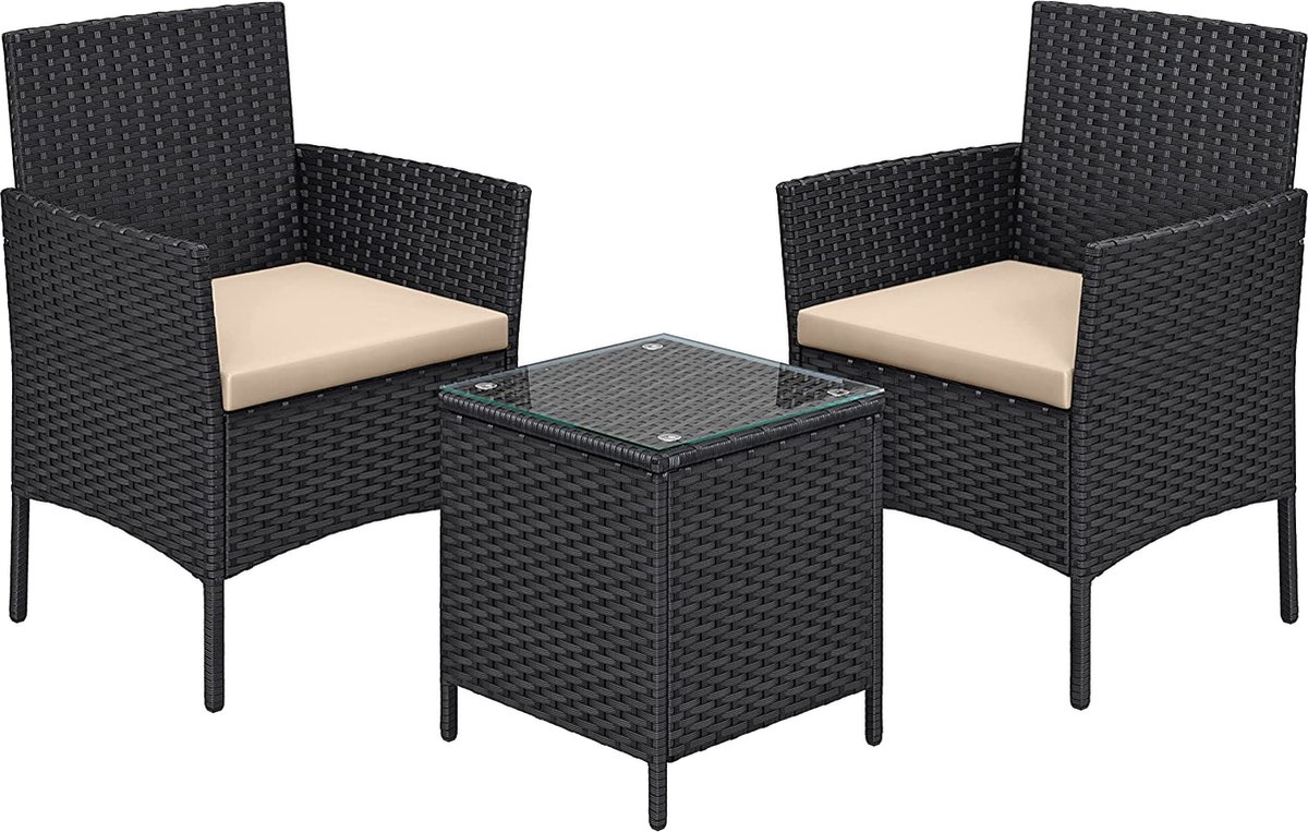 Tuinset - Loungeset - Tuinmeubel - Stoelen met Tafel - Terras - Balkon - Modern - Zwart - Taupe