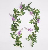 Kunstgroen slinger 180 cm paarse bloemen