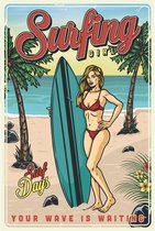Wandbord - Surfing Girl Summer Party - 30x40cm
